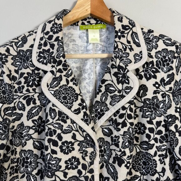Sigrid Olsen Linen Floral Blazer Jacket Women's 10 Tan Black Career Suit Office - Picture 5 of 11